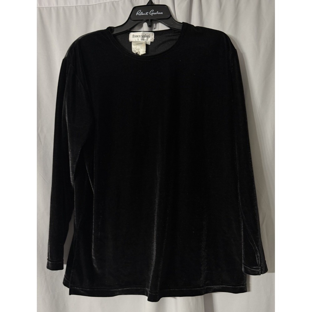 NWT Vintage Franco Valeri Womens Long Sleeve Stretch Black Top Blouse Shirt L